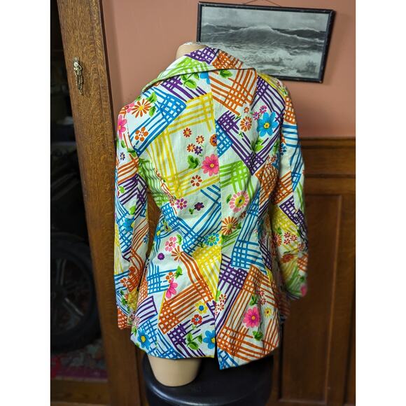 Vintage 1970s Gregg Draddy Psychedelic Dayglow Floral Hawaiian Suit Jacket Sz S - Picture 4 of 7